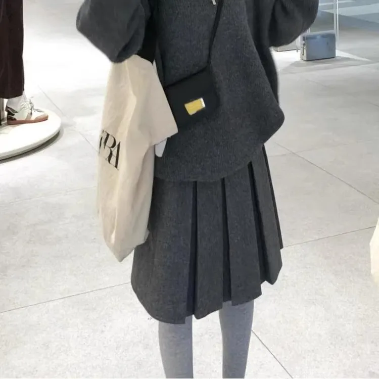 miu式穿搭~学院风两面穿百褶毛呢半身裙女高腰显瘦小个子百搭中裙