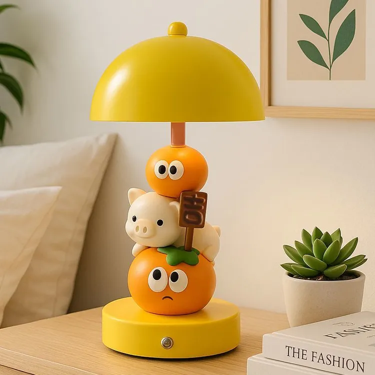 创意卡通小夜灯床头睡眠台灯儿童书房小众氛围感猪柿大吉装饰摆件