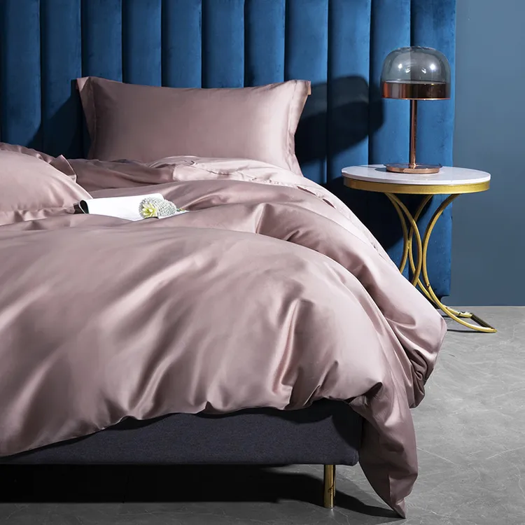 a类100长绒棉贡缎床单被罩枕套单件及四件套纯色全棉床笠式床品