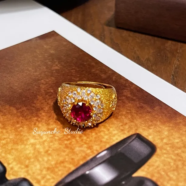 铜合金合成锆石戒指 Suyunche2630轻奢气质宫廷风小众复古戒指