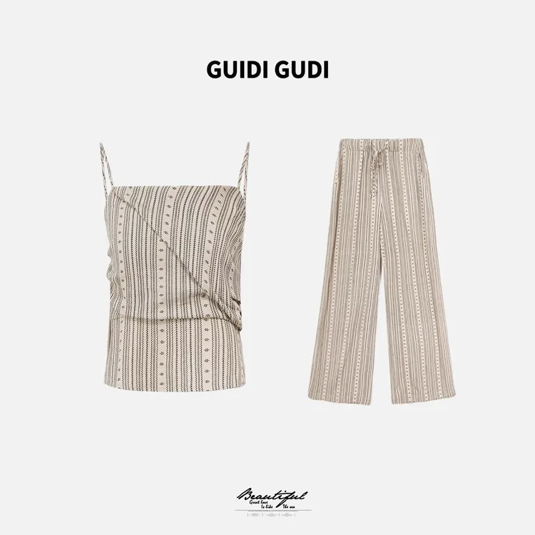 GUIDI GUDI【下个夏天】黄加蓝两件套背心+休闲裤套装 D9520807H
