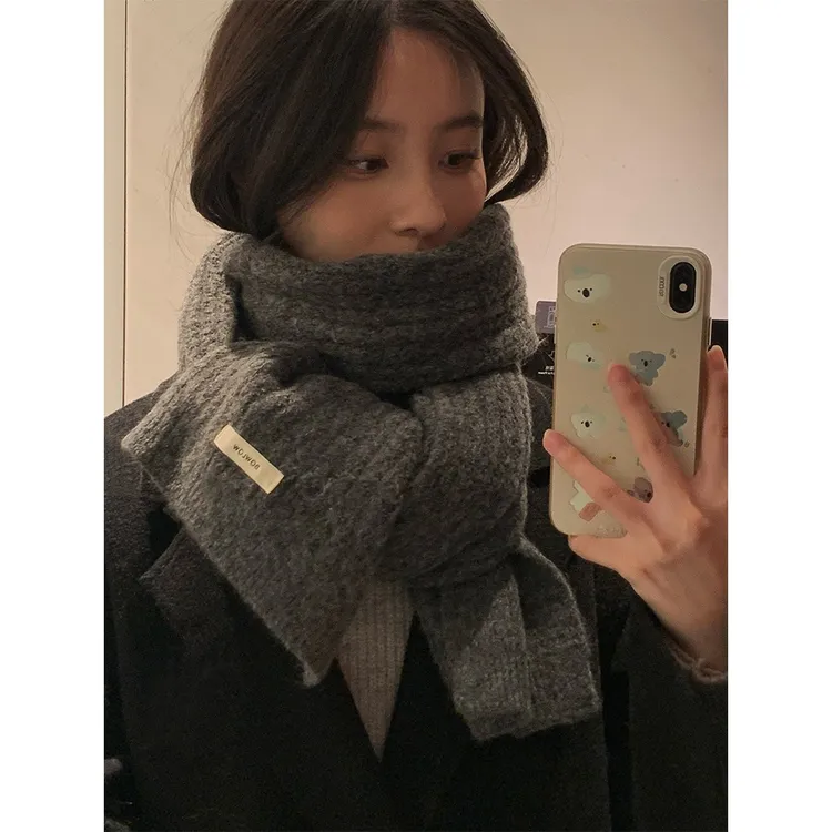高品质~韩版含羊毛羊绒灰色围巾女秋冬季保暖情侣披肩针织围脖男