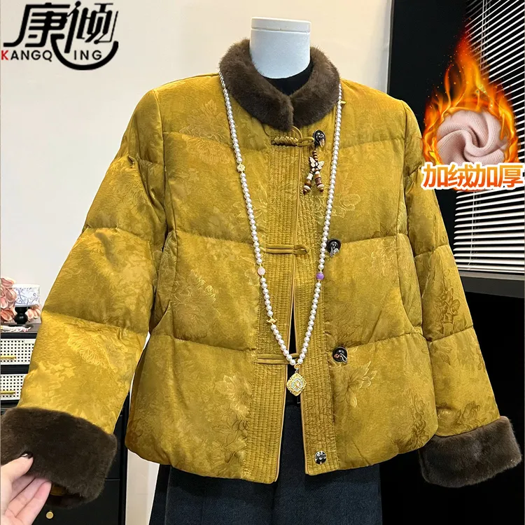 妈妈装冬季加绒加厚羽绒棉服2025新款新中式中老年女保暖国风外套