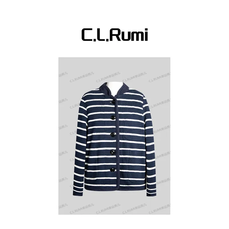 【Rumi时装】“暖洋洋”25秋季小立领经典时尚条纹保暖外套上衣7101wt
