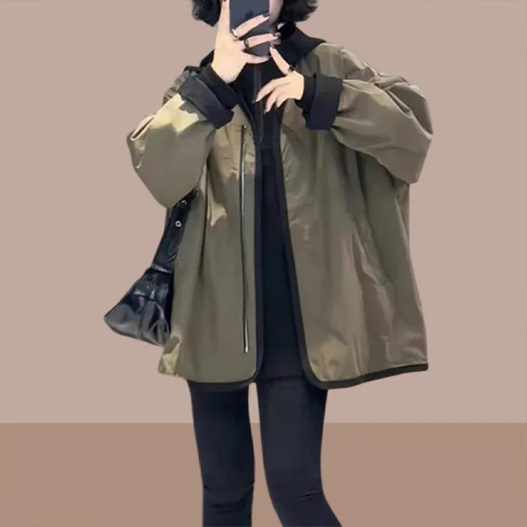 休闲慵懒感正反两面穿拉链外套女2025春秋新款透气薄款气质风衣女