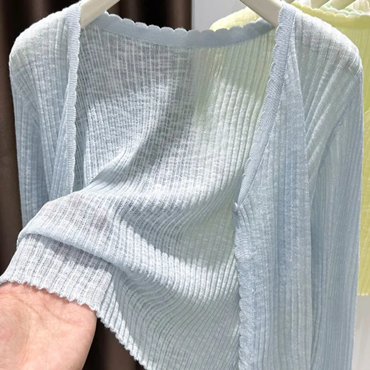 大码蓝色v领冰丝防晒开衫女夏季薄款吊带外搭针织衫上衣披肩外套