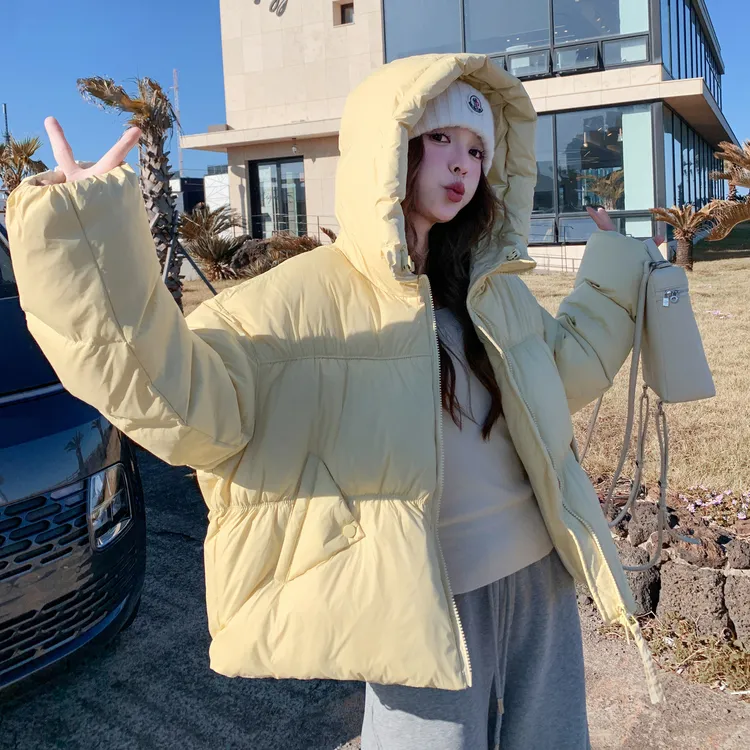 奶黄色短款加厚羽绒服女2025冬季款90白鸭绒泡芙保暖小面包服外套