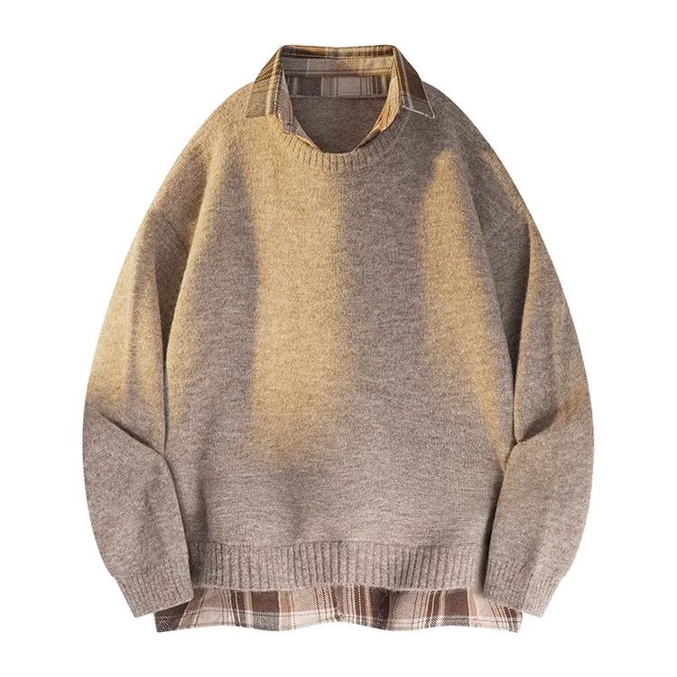 CHELEEKAR/高品质假两件衬衫毛衣针织情侣打底衫外套男秋冬新款