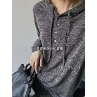 R 初秋薄款扣子卫衣女 韩版新款连帽套头卫衣打底衫