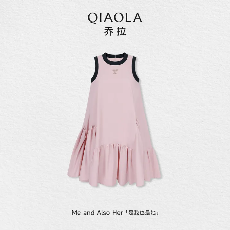 QIAOLA/乔拉【小美人鱼】夏季无袖撞色设计通勤遮肉显瘦百搭连衣裙