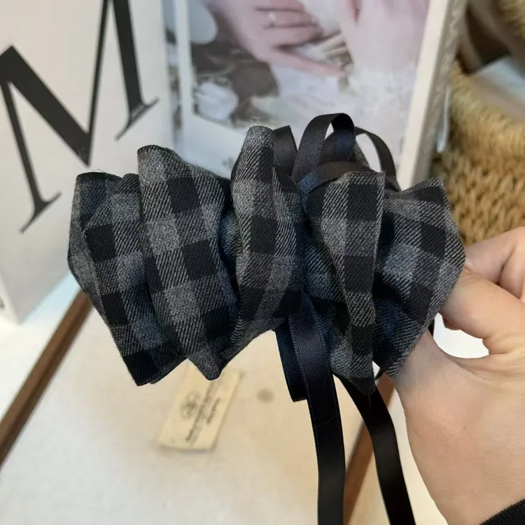 韩系格子蝴蝶结香蕉夹2025新款飘带款高低马尾竖夹一字横夹