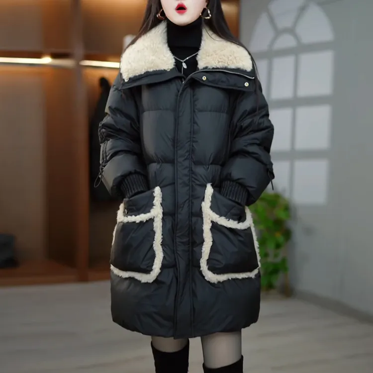 2025冬季新款时尚气质大码宽松加厚休闲保暖显瘦中长款羽绒服外套