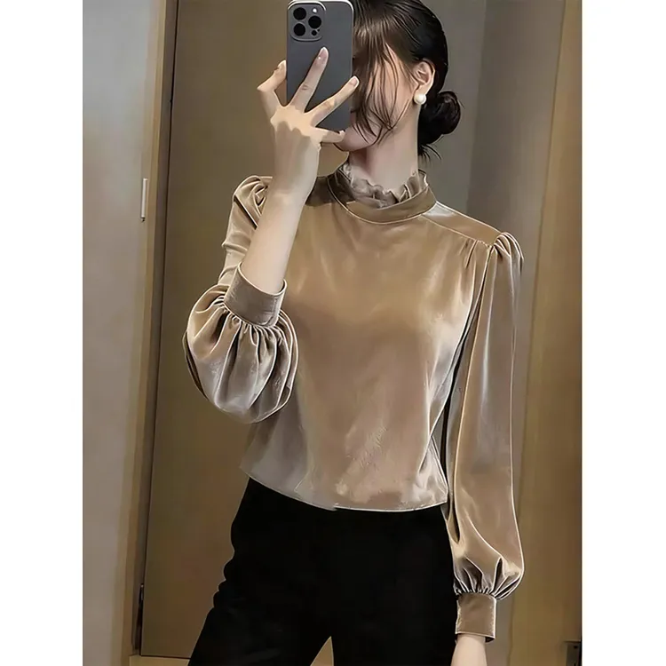 绝美漂亮丝绒衬衫女秋冬季2025年新款别致百搭小衫气质高级感衬衣