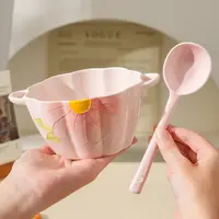 【清晨物语】小南瓜+勺陶瓷手绘浮雕釉下彩精致好看双耳小汤碗面碗