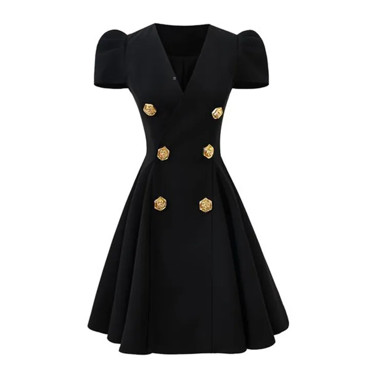 黑色收腰显瘦气质时尚小黑裙夏季赫本风小众设计感连衣裙女D0859