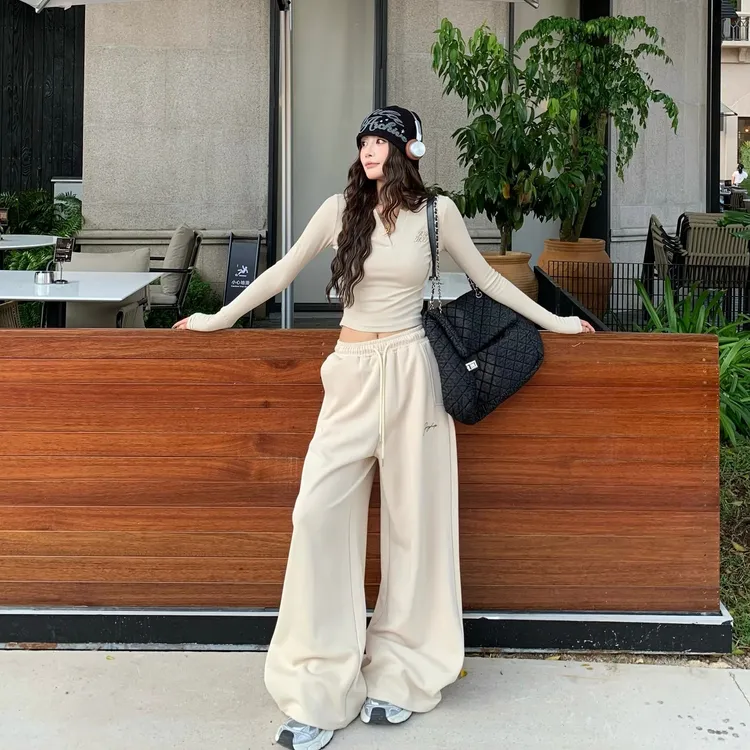 3MER 美式辣妹休闲套装长袖修身短款上衣阔腿长裤子两件套