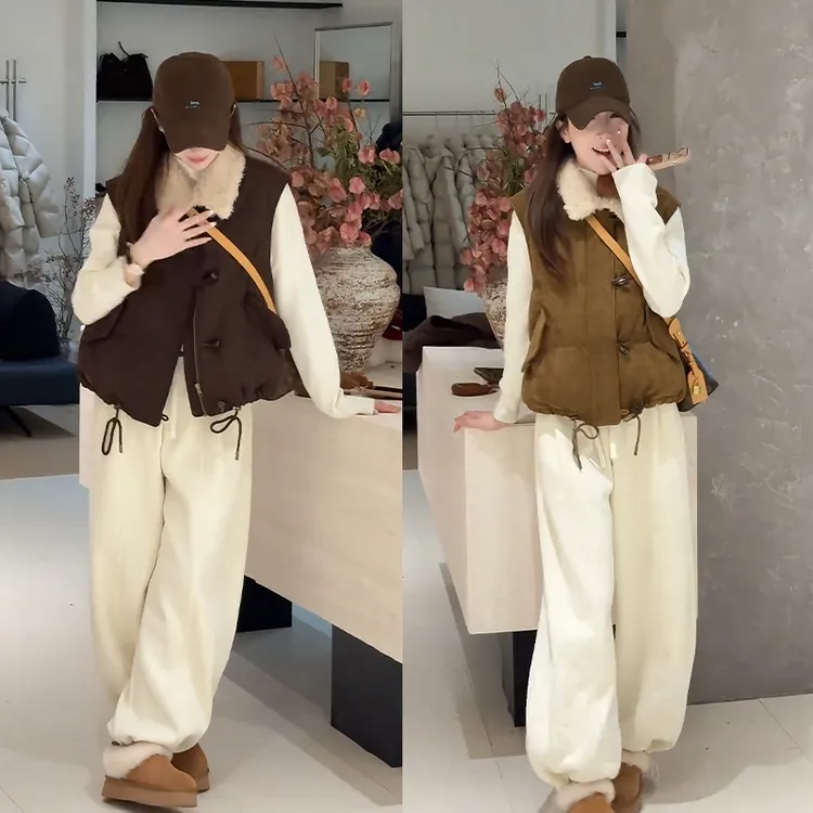 韩系穿搭套装女2025冬季新款小众洋气保暖马甲内搭上衣裤子三件套