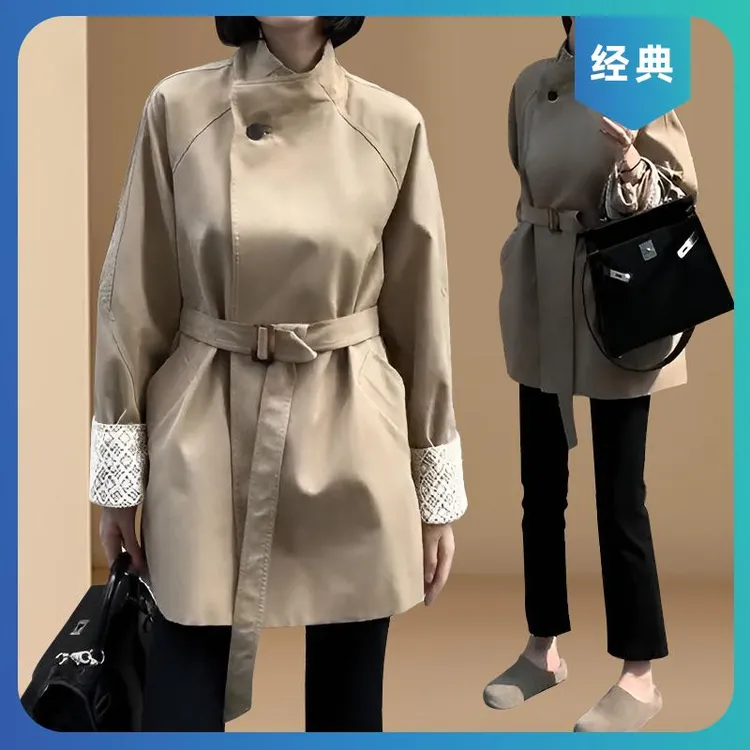 高级感2025春秋新款气质百搭风衣女极简通勤一粒扣立领收腰外套潮