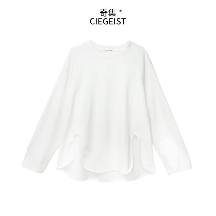2025秋冬设计师款宽松大版休闲百搭下摆开岔打底衫长袖T恤6100