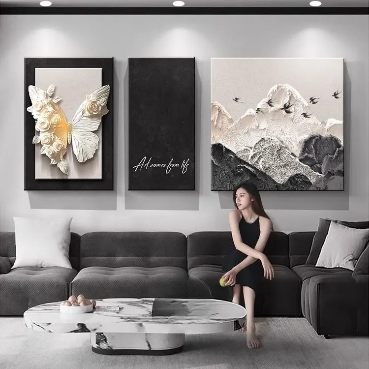 法式中古风客厅墙挂画高级感客厅沙发背墙背景墙挂画装饰画轻奢