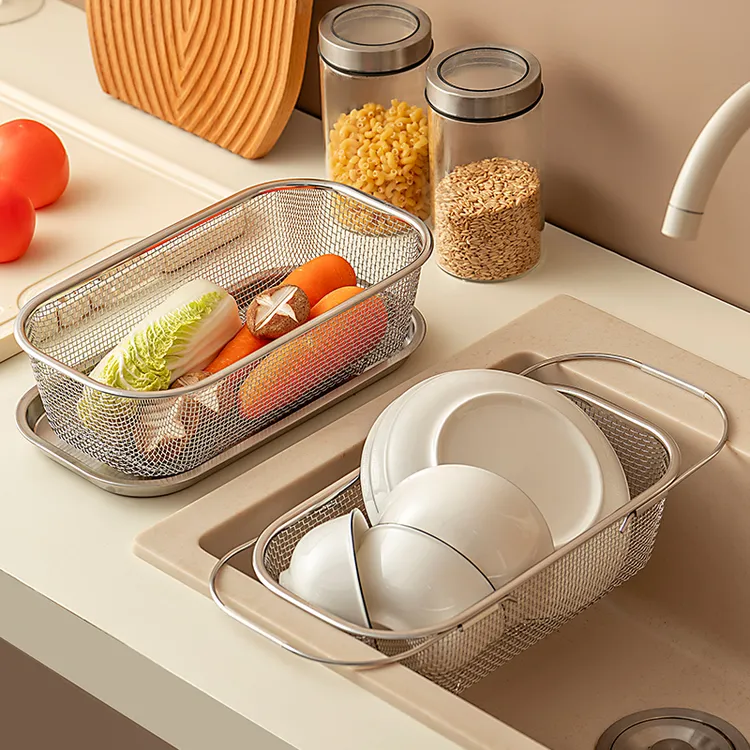 onlycook304不锈钢水槽伸缩沥水篮沥水架厨房水果洗菜盆餐具收纳