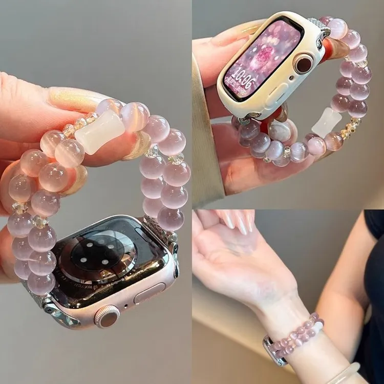 适用苹果手表iwatch10表带透气弹力猫眼水晶applewatch11手表表带