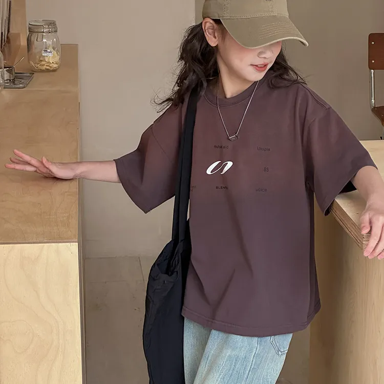 K25935扎染渐变女童短袖T恤2025夏季新款儿童洋气T恤大童春夏上衣