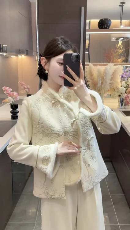 【周粥】【喜鹊】2025秋季新款中式刺绣水貂毛加棉加厚马甲JJQ5MJ5116