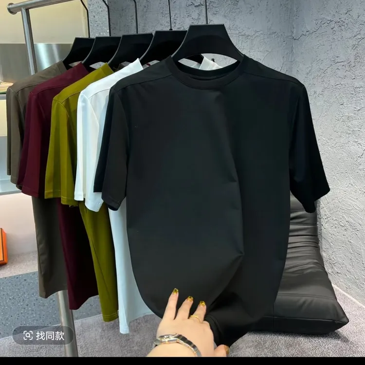 速干纯色日常圆领半袖男T恤简约运动免烫男装弹力短袖夏季