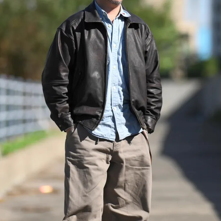 DOUBLE WIND男士皮衣 头层牛皮 擦色 做旧 宽松版 防风 翻领 夹克