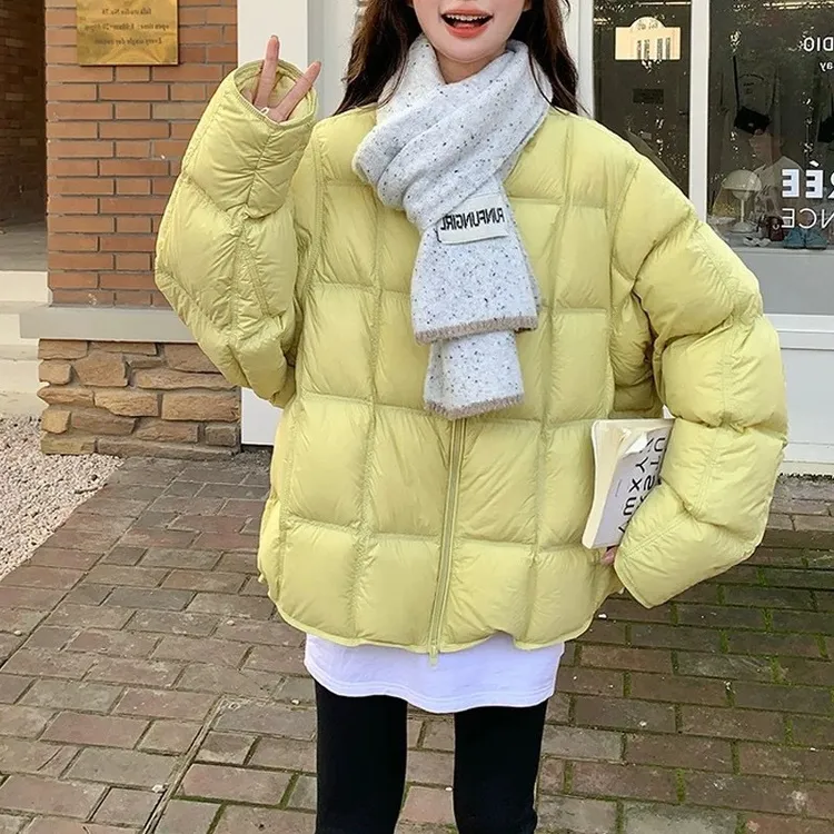 冬季韩版宽松圆领加绒加厚保暖短款时尚休闲百搭女士羽绒外套