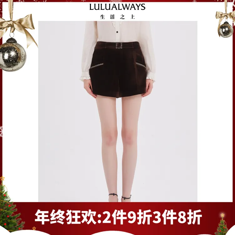 LULUALWAYS我爱露露25秋季新款复古华丽优雅时髦丝绒腰带装饰短裤