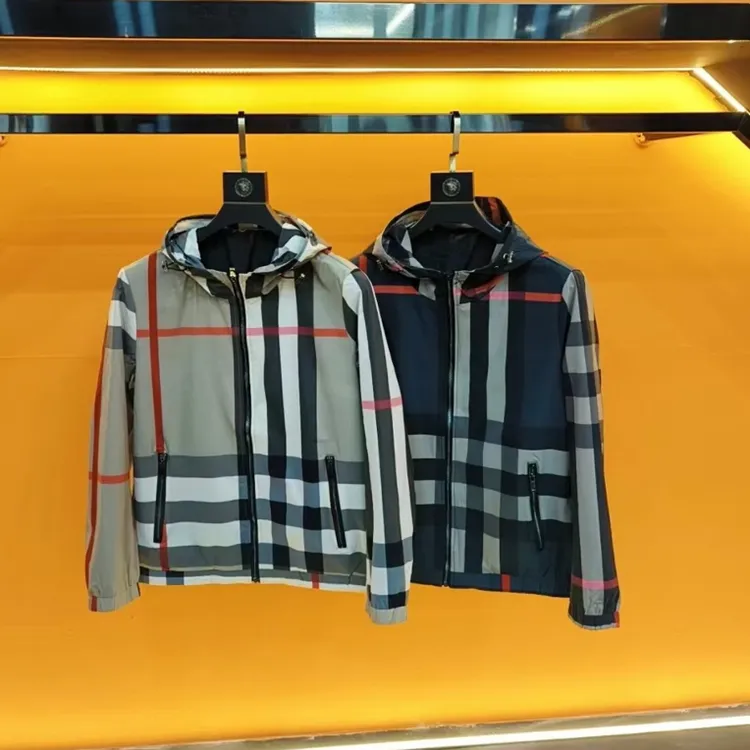 欧货春秋款连帽格子夹克男士青年修身男装外套休闲百搭条纹外衣