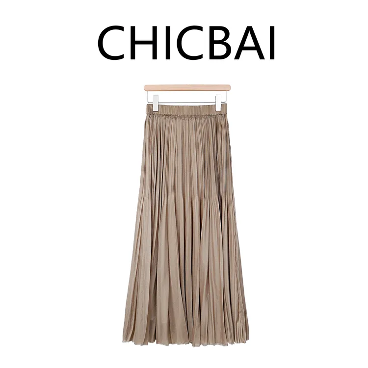 CHICBAI 影砚纱风舞雾面朦胧半身裙 松紧腰氛围感百褶大摆裙