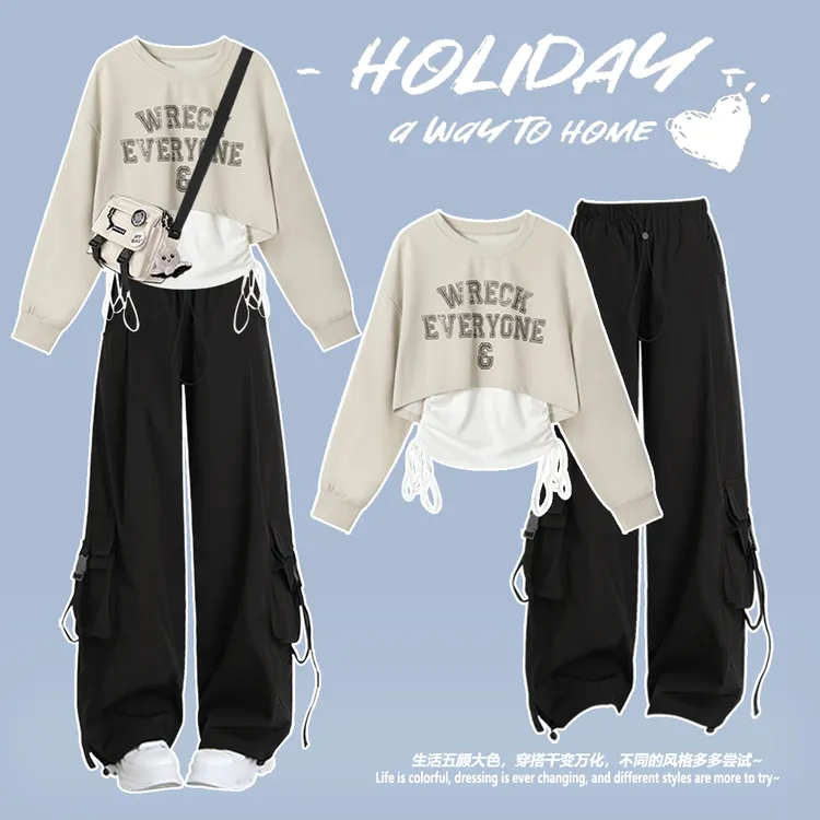 中大童套装春秋女装2025爆款小女孩长袖卫衣高腰运动裤工装风洋气