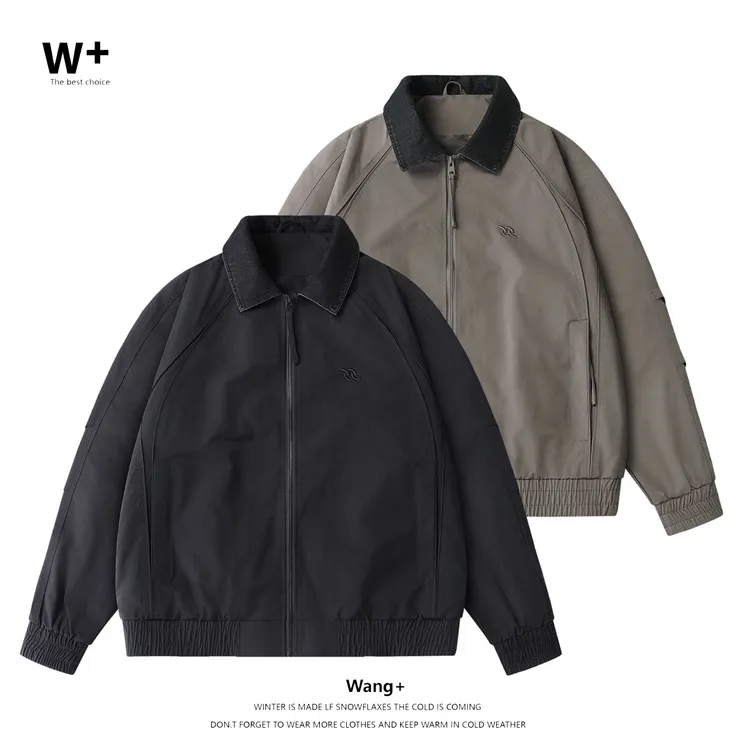 【Wang+】2025新款撞色系秋季翻领夹克男士户外美式工装外套9097