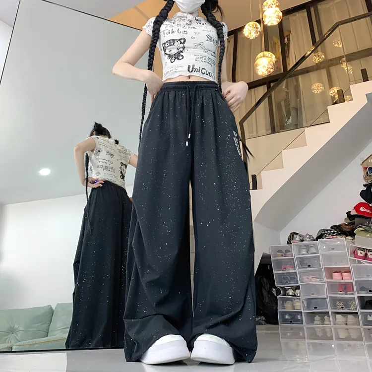 实拍美式潮牌细闪设计伞兵运动裤女夏季薄款防嗮爵士辣妹跳舞裤子