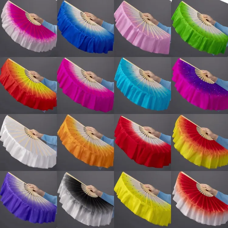 仿真丝双面渐变色舞蹈扭秧歌广场舞蹈扇舞蹈扇子跳舞专用