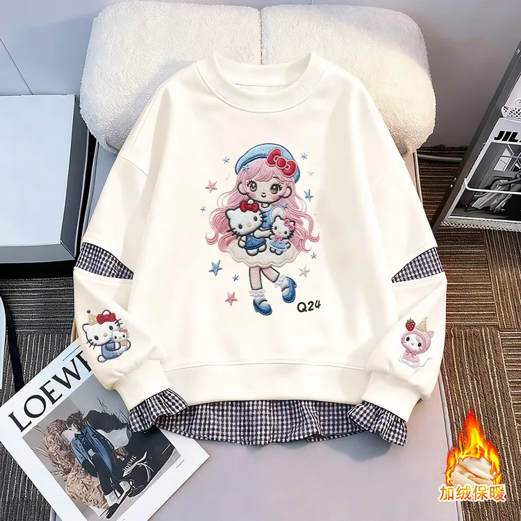 女童2026新款假两件拼接秋冬季保暖加绒洋气时尚中大童百搭卫衣