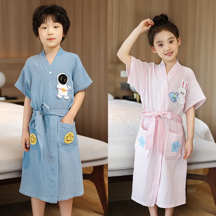 儿童浴巾纯棉A类纱布可穿男女孩中大童洗澡家用全棉可爱薄款浴袍