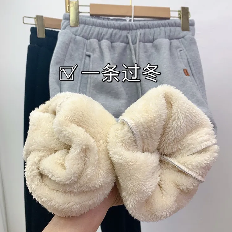 灰色羊羔绒运动裤女秋冬2025年新款加绒加厚棉裤束脚休闲阔腿裤子