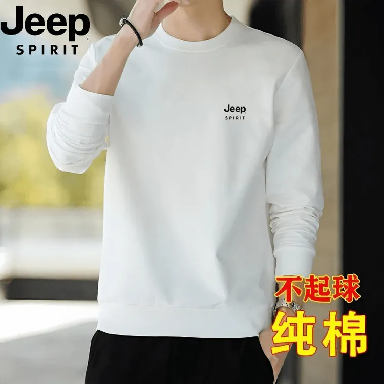 JEEP吉普纯棉休闲卫衣长袖T恤男春秋款宽松中青年套头上衣打底衫