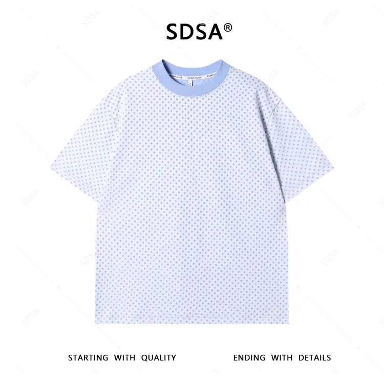 SDSA夏季新款男士痞帅美式撞色磨破设计圆领短袖T恤重工百搭上衣
