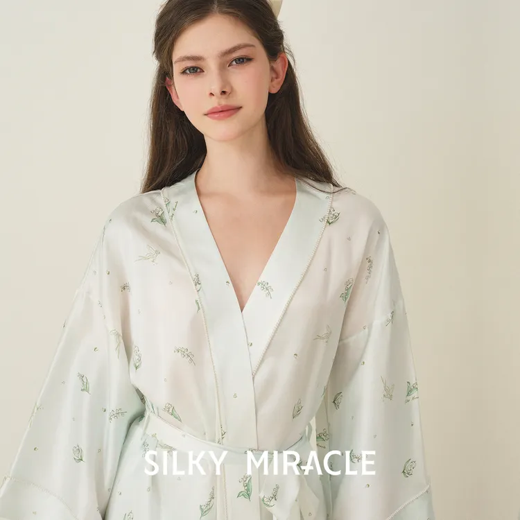 SILKY MIRACLE铃兰真丝睡袍女士Lily of the valley桑蚕丝晨袍