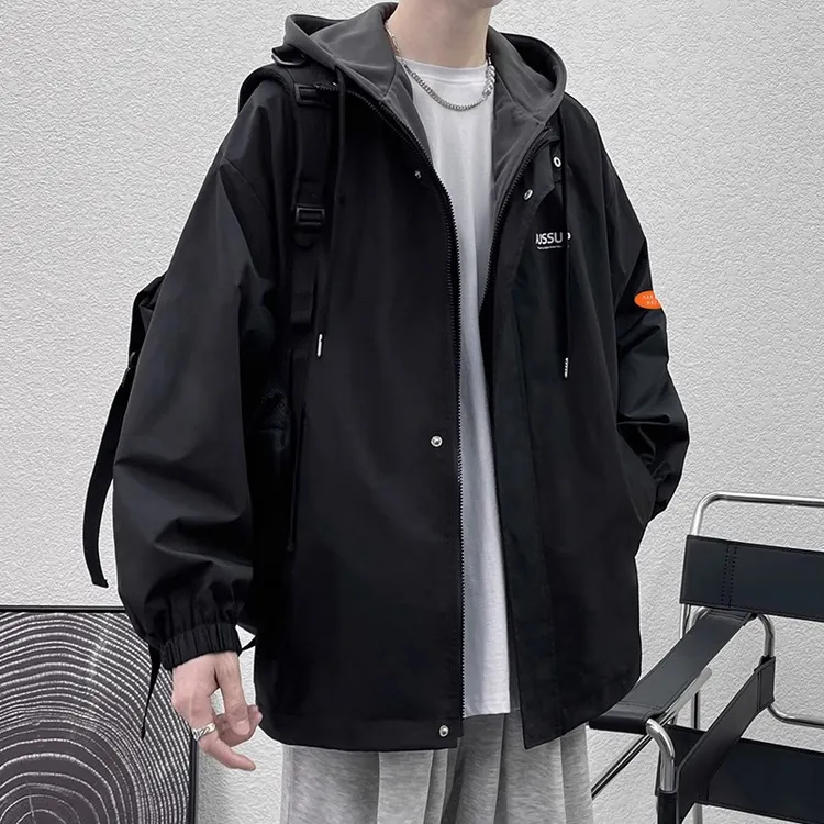 森马棉致青少年冲锋衣服外套男秋冬季痞帅学生宽松工装假两件夹克