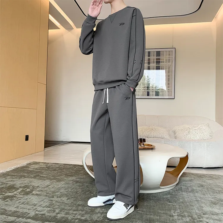 稻草人2025秋冬季男士休闲套装时尚百搭重磅大码潮流简约线条韩版
