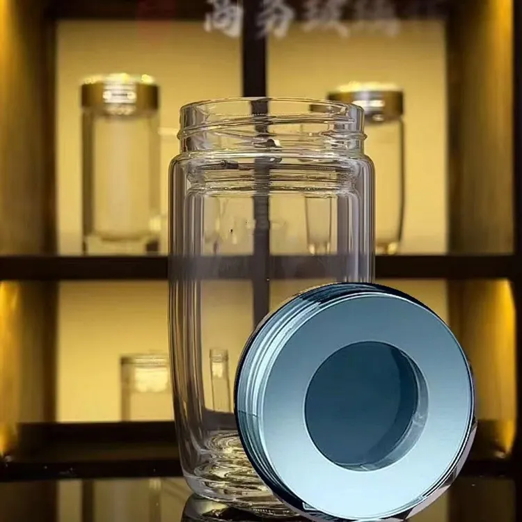 水晶鹅蛋杯茶杯双层高档玻璃杯男士加厚耐高温车载大容量茶分离杯