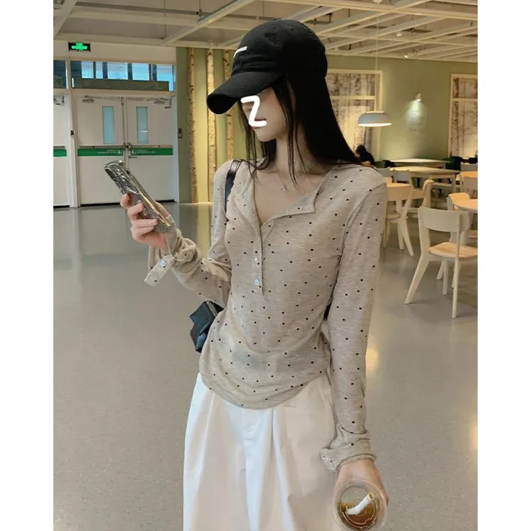 波点长袖防晒微透T恤女夏季新款休闲显瘦上衣