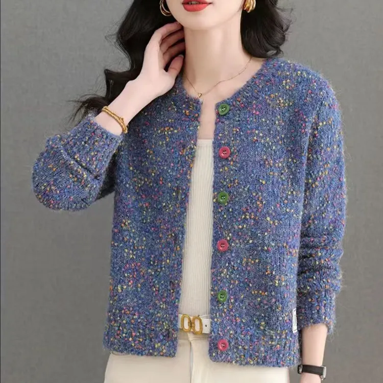 【高品质面料】软糯慵懒圆领毛衣外套女秋冬新款2025设计感外穿慵懒