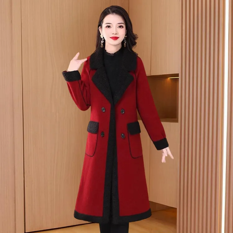 红色嘉兴贵夫人时尚毛呢外套女2025秋冬新款休闲加厚保暖爆款大衣